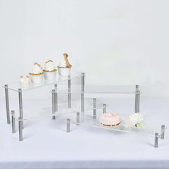 Set of 4 Premium Acrylic Dessert Display Stands Clear - Sleek Multi Level Buffet Riser Serving Tray Platter for Cupcakes Pastries & Appetizers