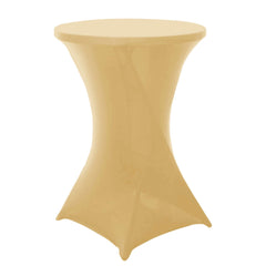 Spandex 30" Round Cocktail Table Cover Champagne - Easy to Maintain Stretch Fitted Highboy Tablecloth