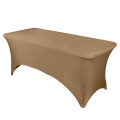 Stretch Spandex 96"x30" Rectangle Table Cover Taupe - Durable Form-Fitting Tablecloth