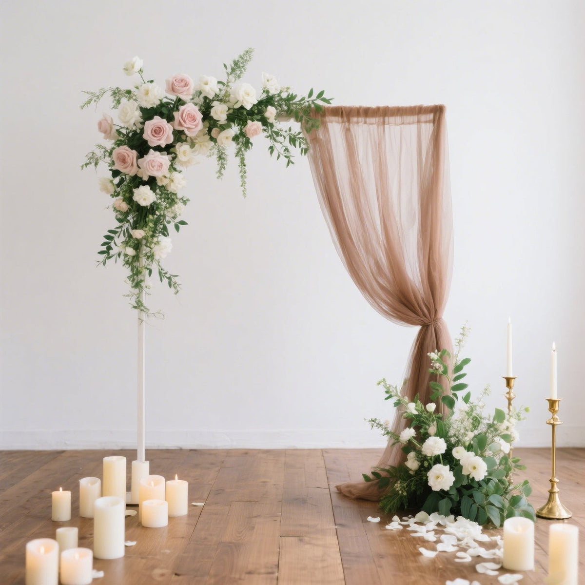 Sheer Backdrop Curtain Panel 5ft × 10ft Taupe  – Wedding Arch Drape with Rod Pocket