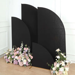 Set of 4 Matte Black Spandex Half Moon Chiara Backdrop Stand Covers, Custom Fitted Wedding Arch Covers - 2.5ft,5ft,6ft,7ft
