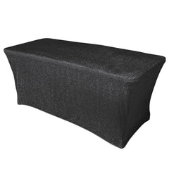 Shimmer Tinsel Spandex 72"x30" Rectangle Tablecloth Metallic Black Glittered Shiny Stretch Table Cover