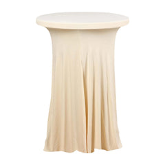 Spandex 30" Round Cocktail Table Cover Skirt Beige With Natural Wavy Drapes