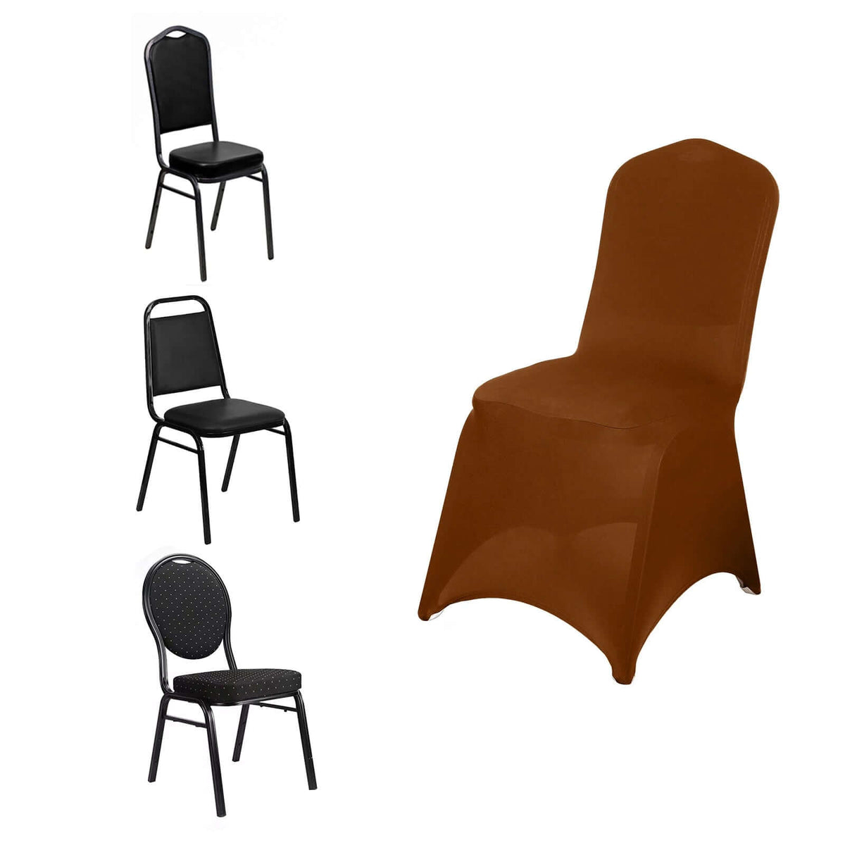 Spandex Chair Cover for Banquet Chairs Cinnamon Brown - Stretch 160GSM Fabric with Slip-On Slipcover