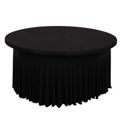Spandex Round 5ft Table Skirt Black with Wavy Skirt-Like Effect Stylish Table Cover