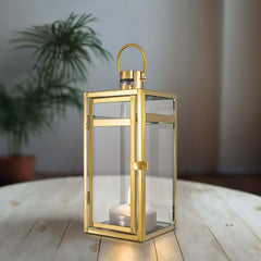 Stainless Steel Candle Lantern Vintage Top Design Gold - Outdoor Metal Patio Lantern Centerpiece 12"